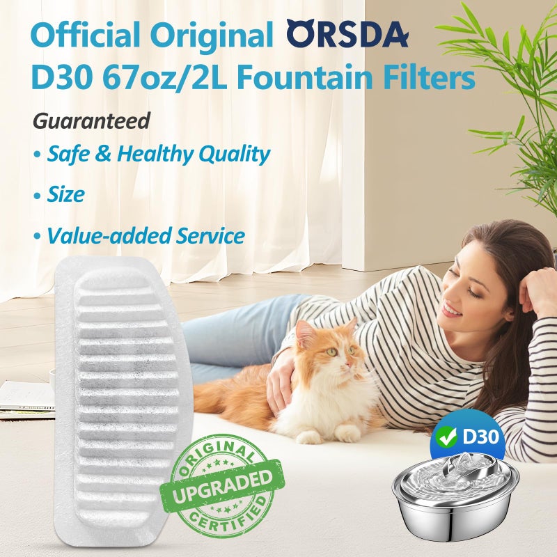ORSDA Cat Water Fountain Filter, 6 Pack Replacement Filters for 67oz/2L Automatic Pet Fountain - 3 Triple Filtration System - Image 2